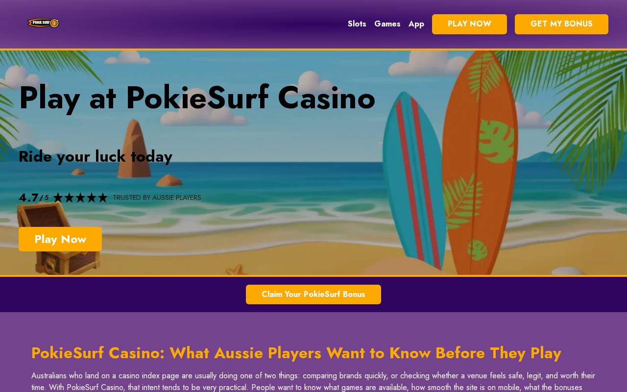 PokieSurf Casino: Online Pokies, Live Casino & Table Games preview